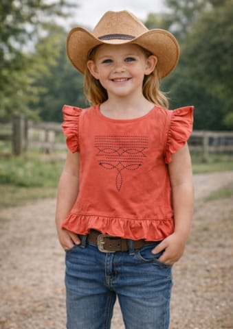 Girls Western Boot Stitch top with Frill bottom.GMA-2073